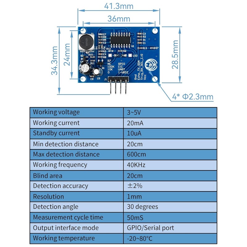 MakerHawk 2 Pcs Ultrasonic Distance Sensor for Arduino High Precision Waterproof Low Power Consumption Integrated Ultrasonic Sensor Module for Distance Measurement Obstacle Avoidance Industrial Control HC-SR04T - Image 5